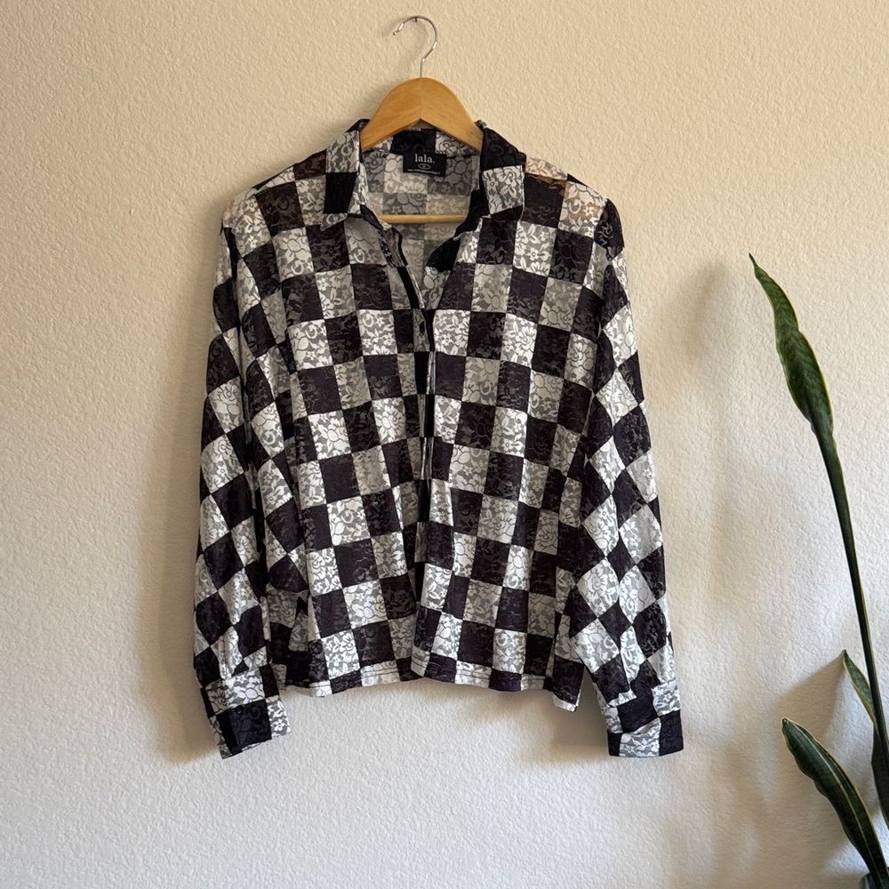 Dressed in LALA Monochrome Checkered Button Down Shirt